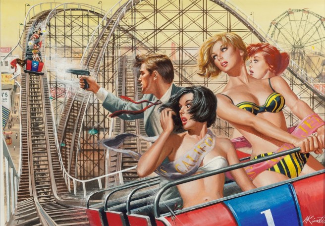 Mort Kunstler, The Night the Mob Took Over Thrill Park, For Men Only magazine cover